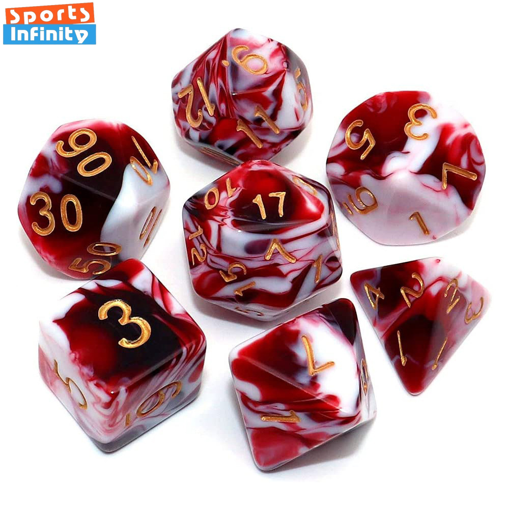 Board Game Ludo - 7 ピース/セットダブルカラー多面体ダイスゴールドフォント番号ダイスキット TRPG RPG D20 D12