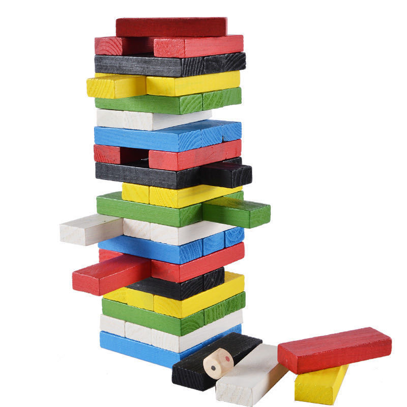 Board Game Ludo - 木製スタッキングタワーゲーム インタラクティブボードゲーム 48個の小さなカラフルなスタッキングブロック バランスブロック 家族ゲーム用